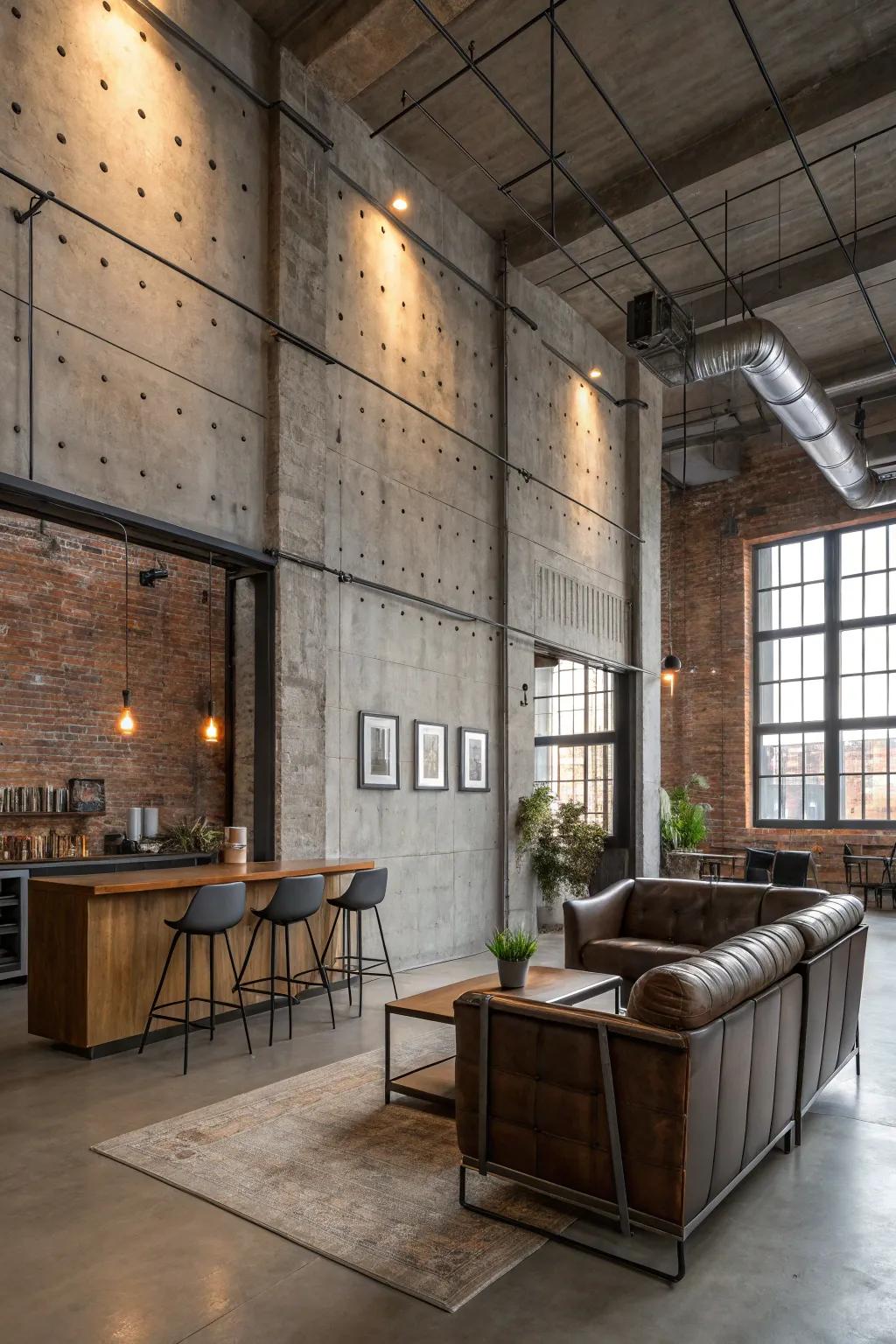 Urban style with concrete-look panels.