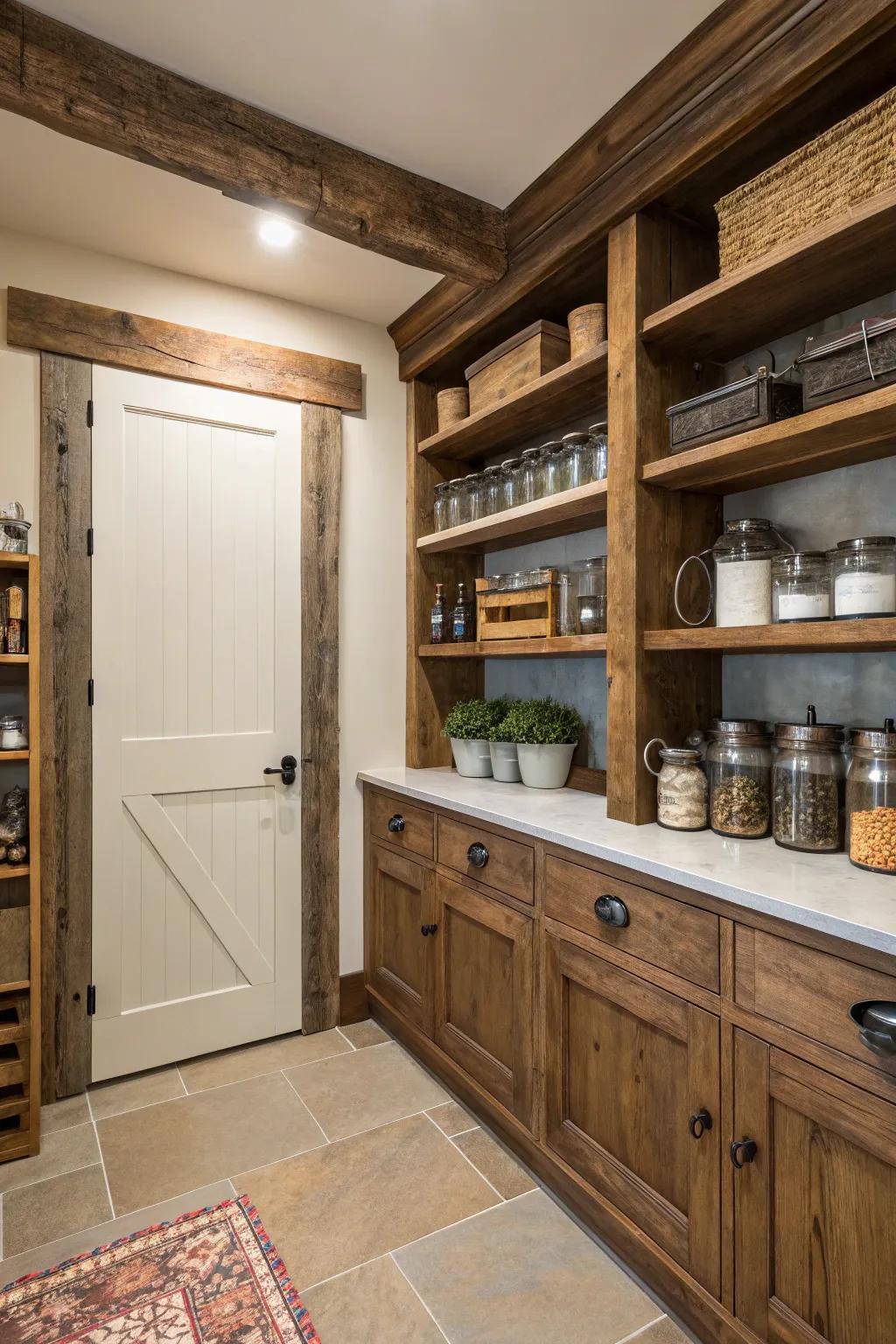 Vintage allure with a modern revision in pantry design.