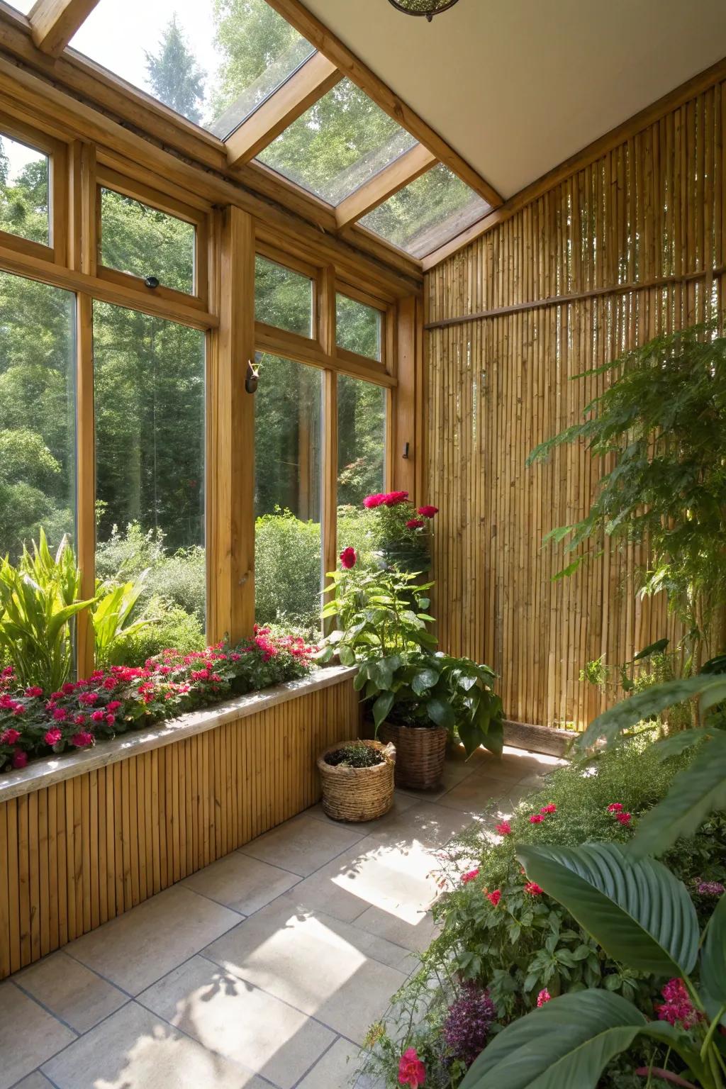 Reed panels bring a touch of the tropics indoors.
