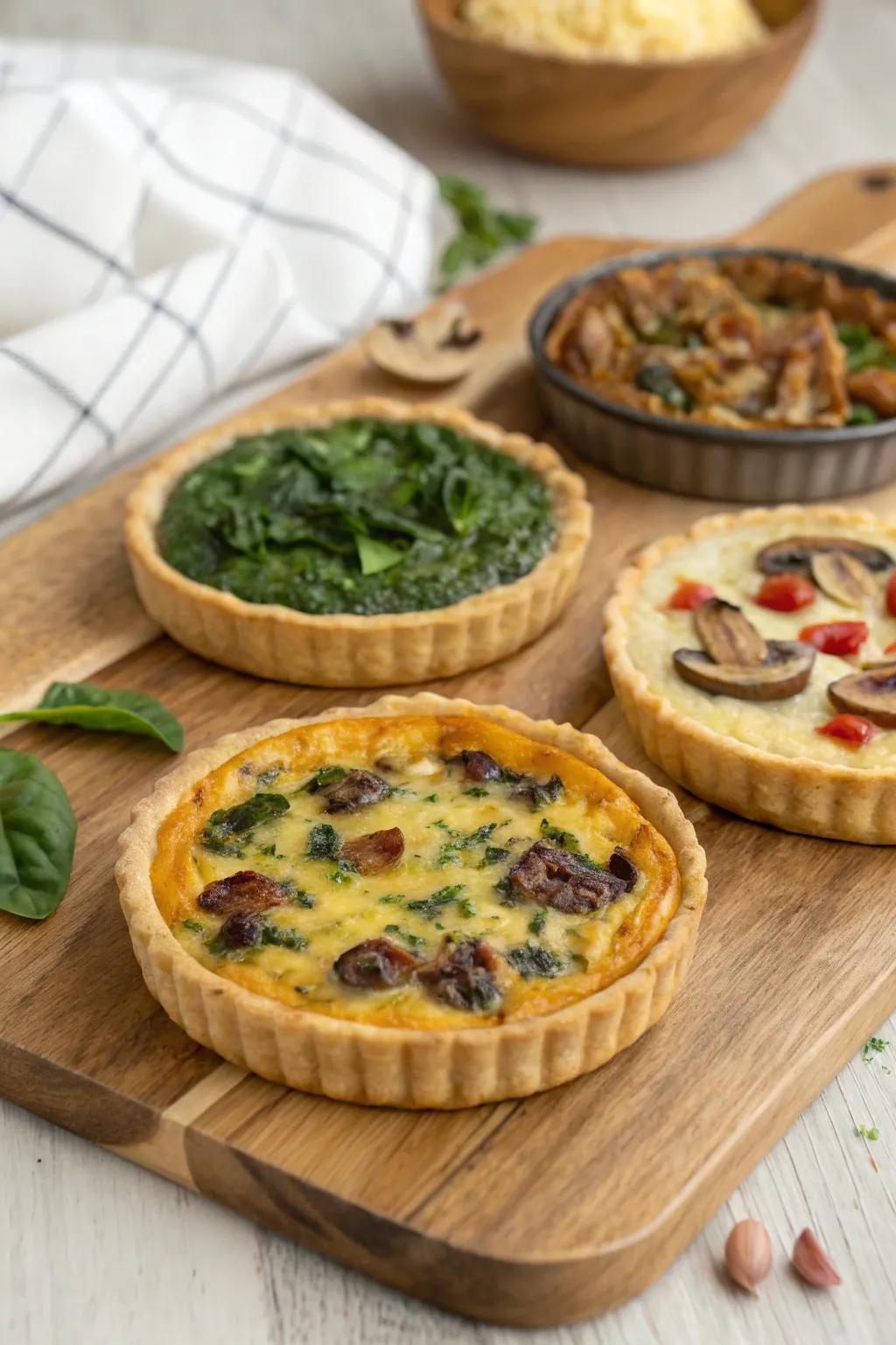 Flavorful quiches showing an option that fulfills diverse tastes for any wedding meal.