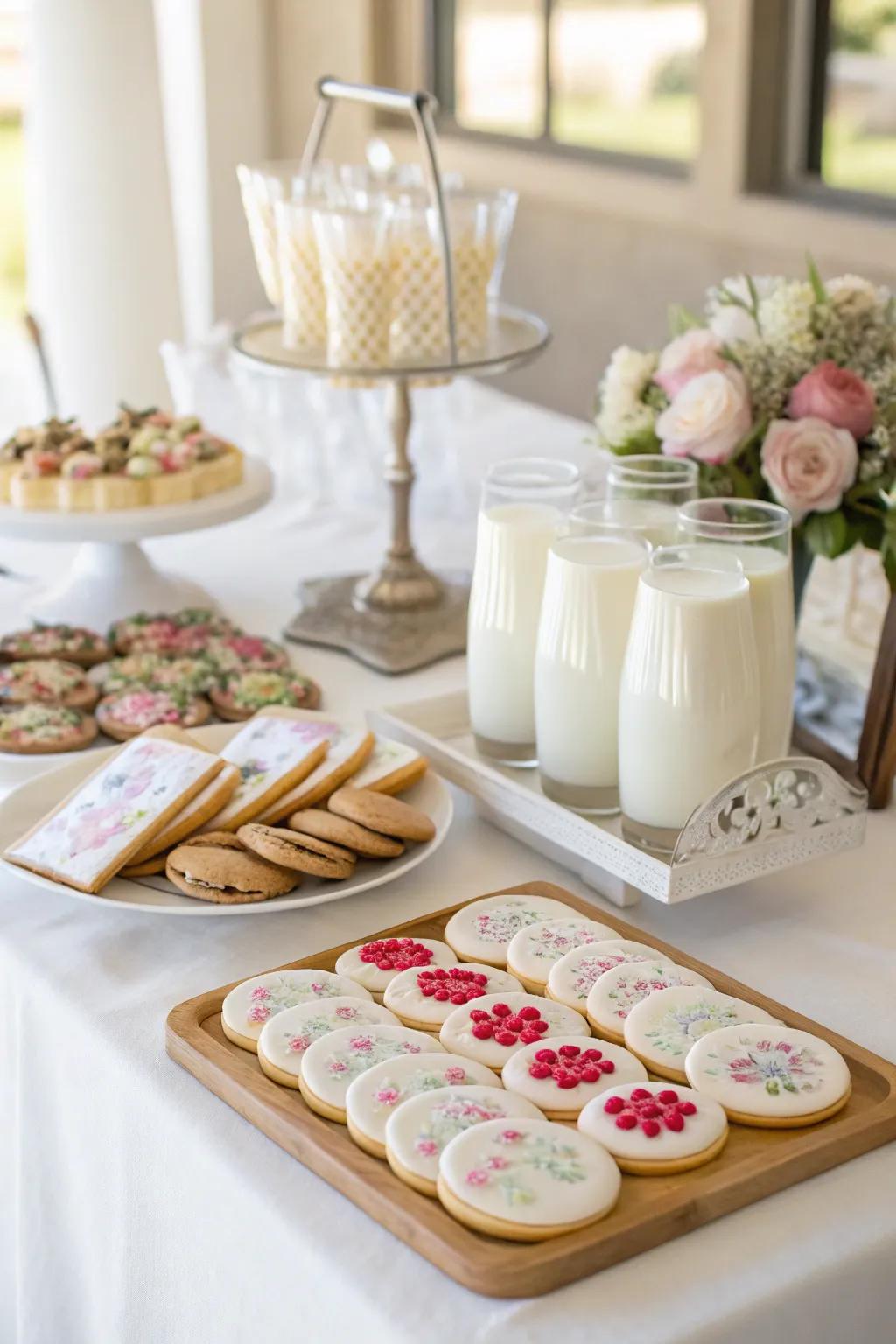 A biscuits and milk kiosk lends a delightful twist to a wedding.