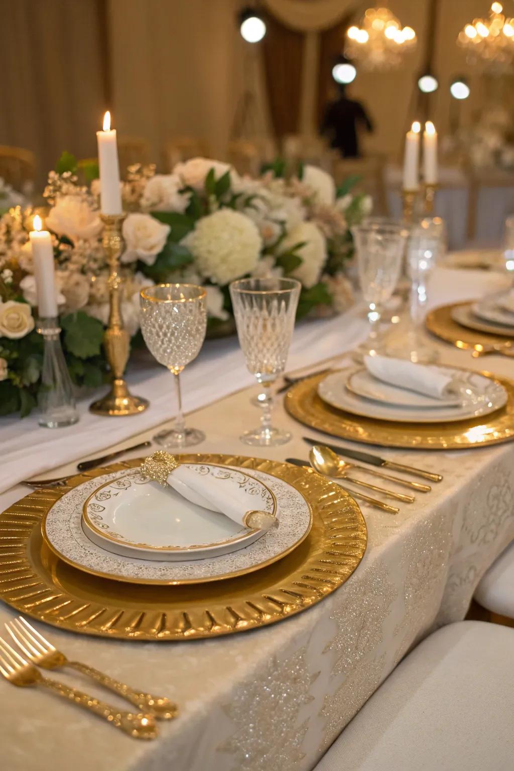 Gilded features contribute a hint of glamour to your tablescape.