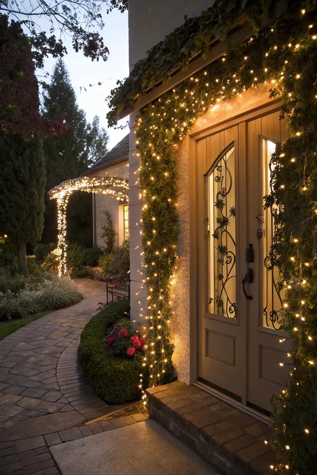 Fairy lights create a magical welcome home.