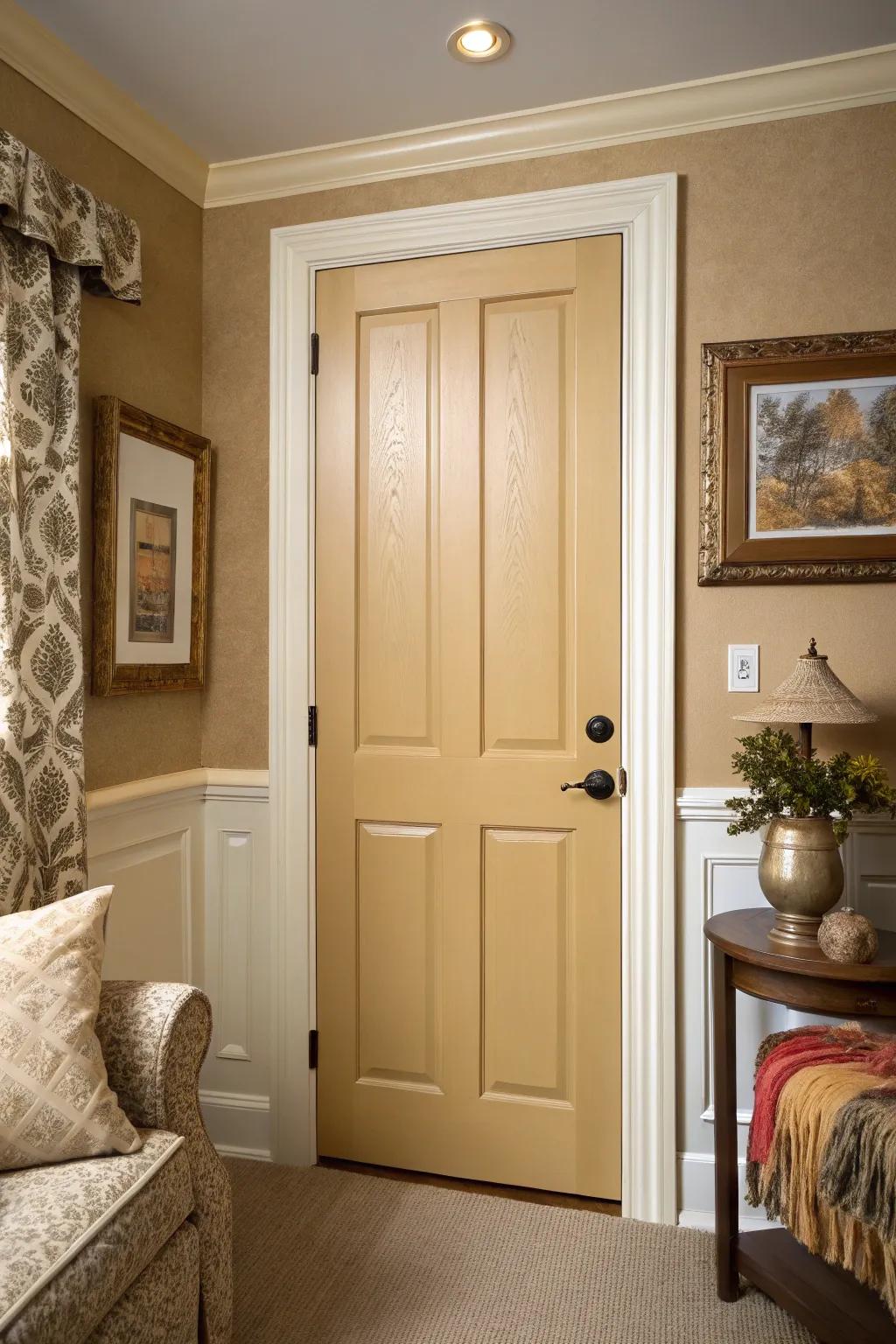 Warm cream doors provide a harmonious and cozy feel.