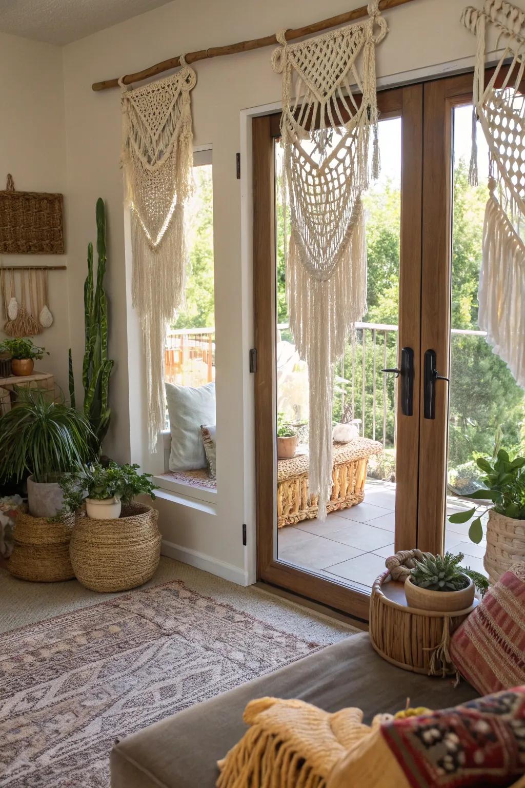 Macram&eacute; panels furnish a bohemian-chic and imaginative answer.