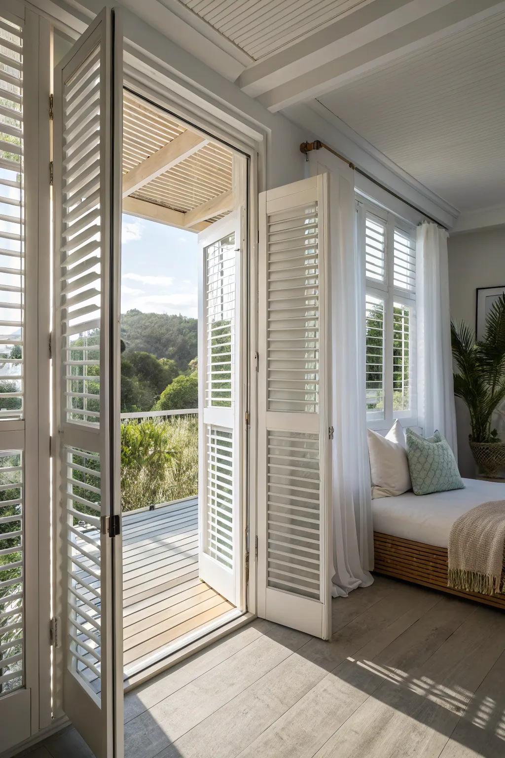 Louvered windows offer style and ventilation.