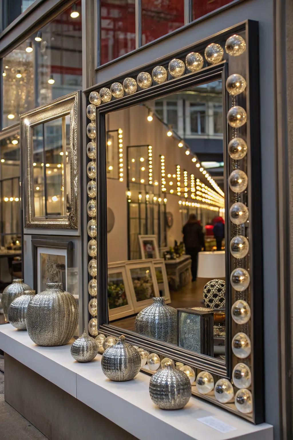 Mirrors create a captivating optical illusion in this window display.