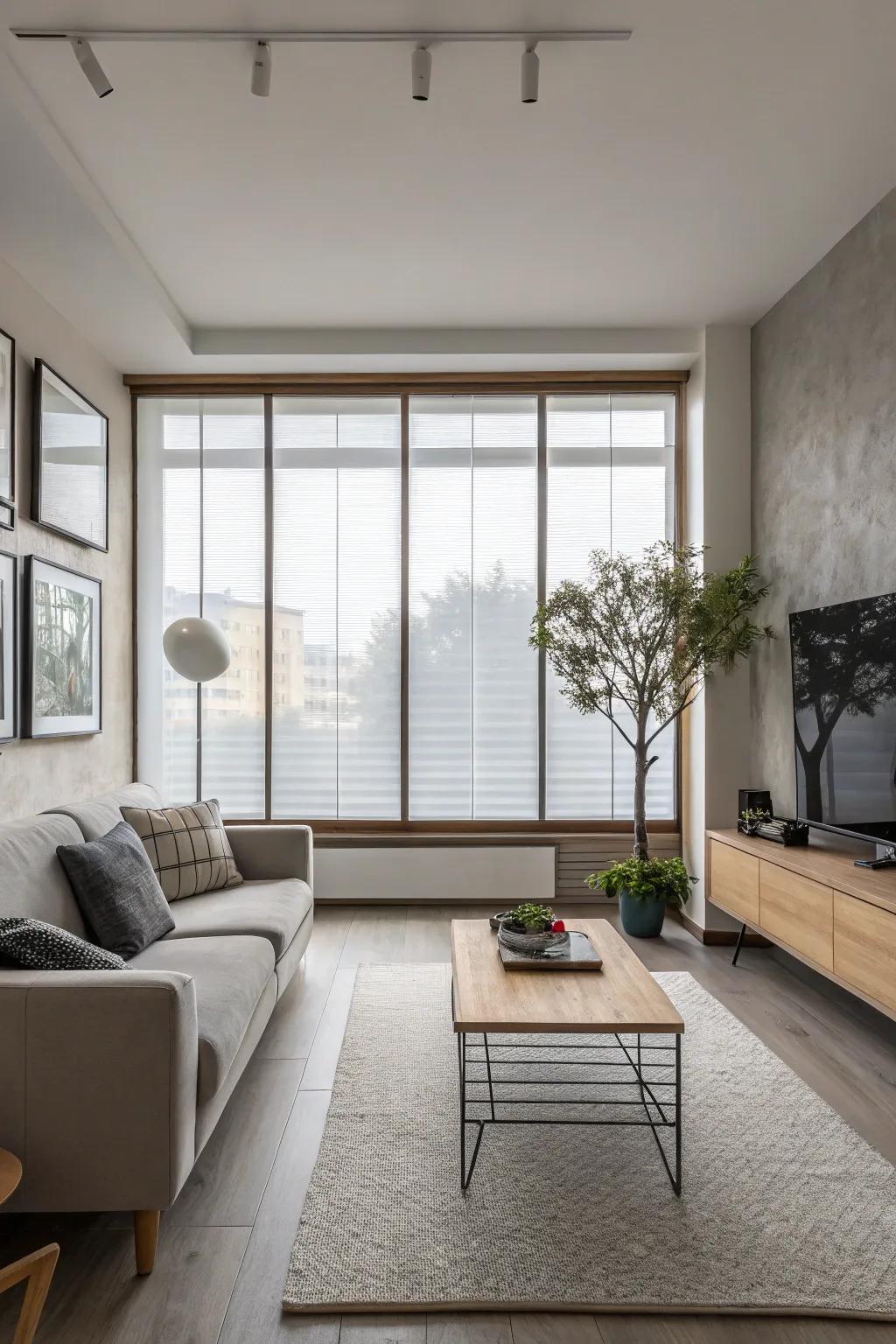 Frosted glass delivers seclusion with panache in this modern family room.