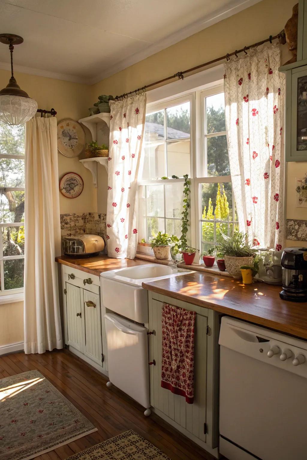 Incorporate charm and privacy with lighthearted bistro fabrics.