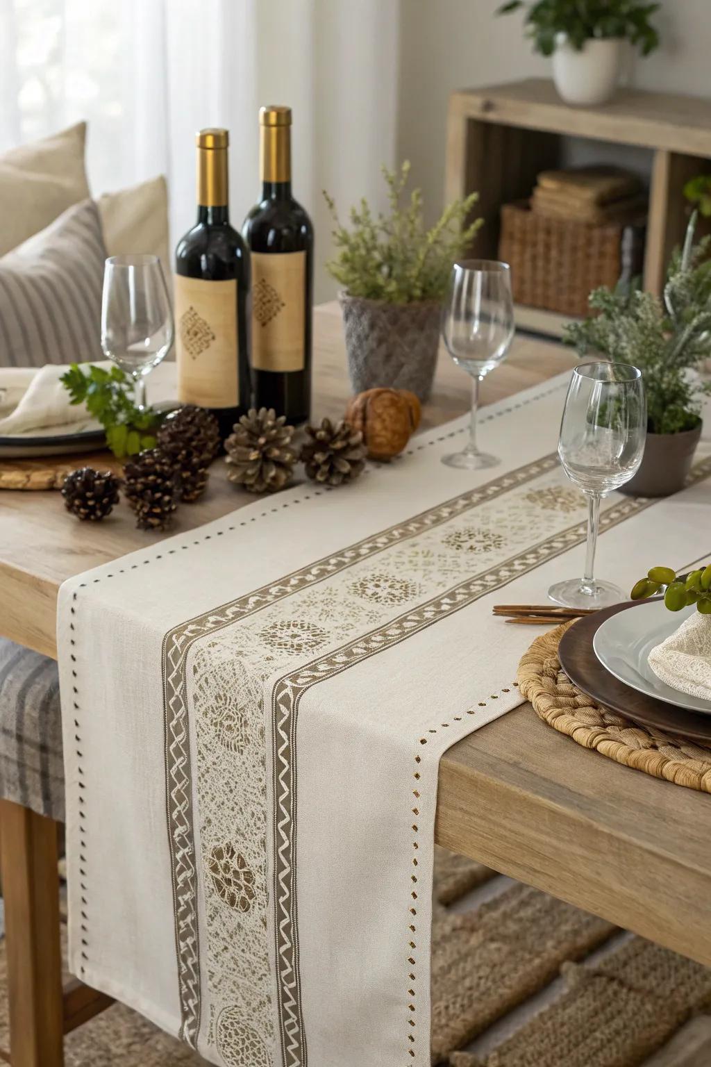A chic table overlay adds cohesion and sophistication.