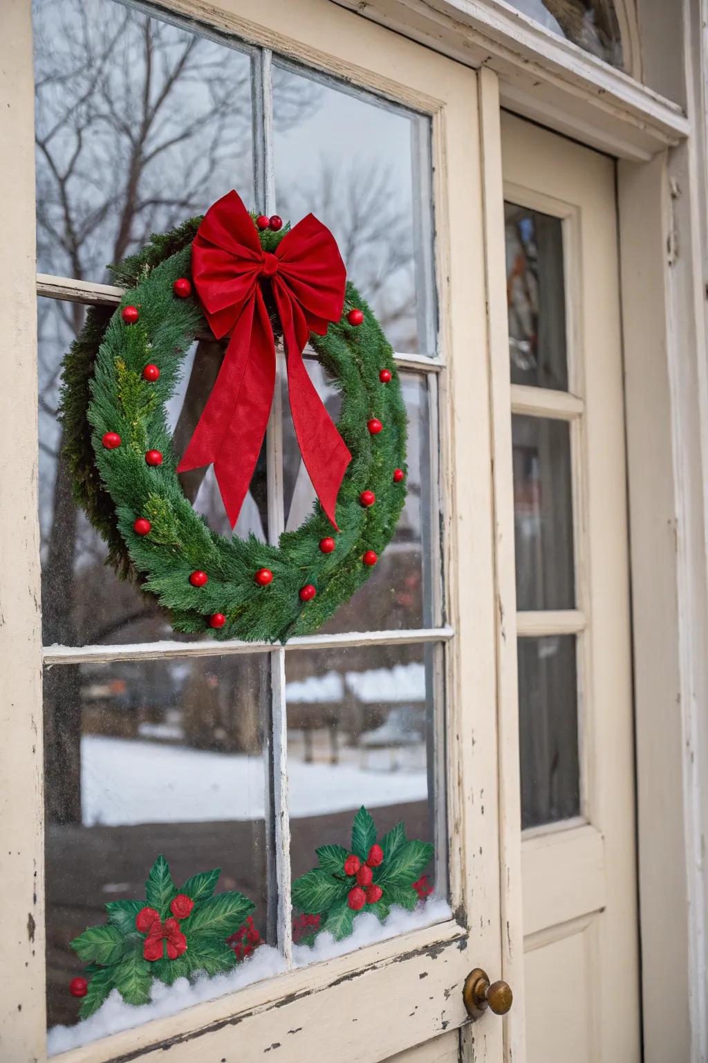 A Christmas wreath brings classic festive charm.
