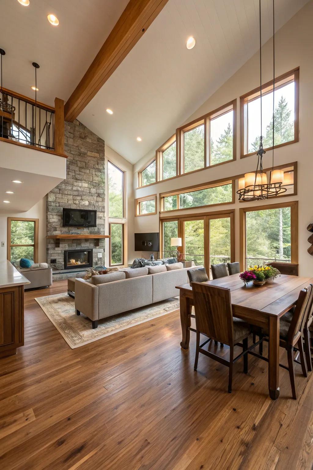 Open-concept home with unifying timber flooring.