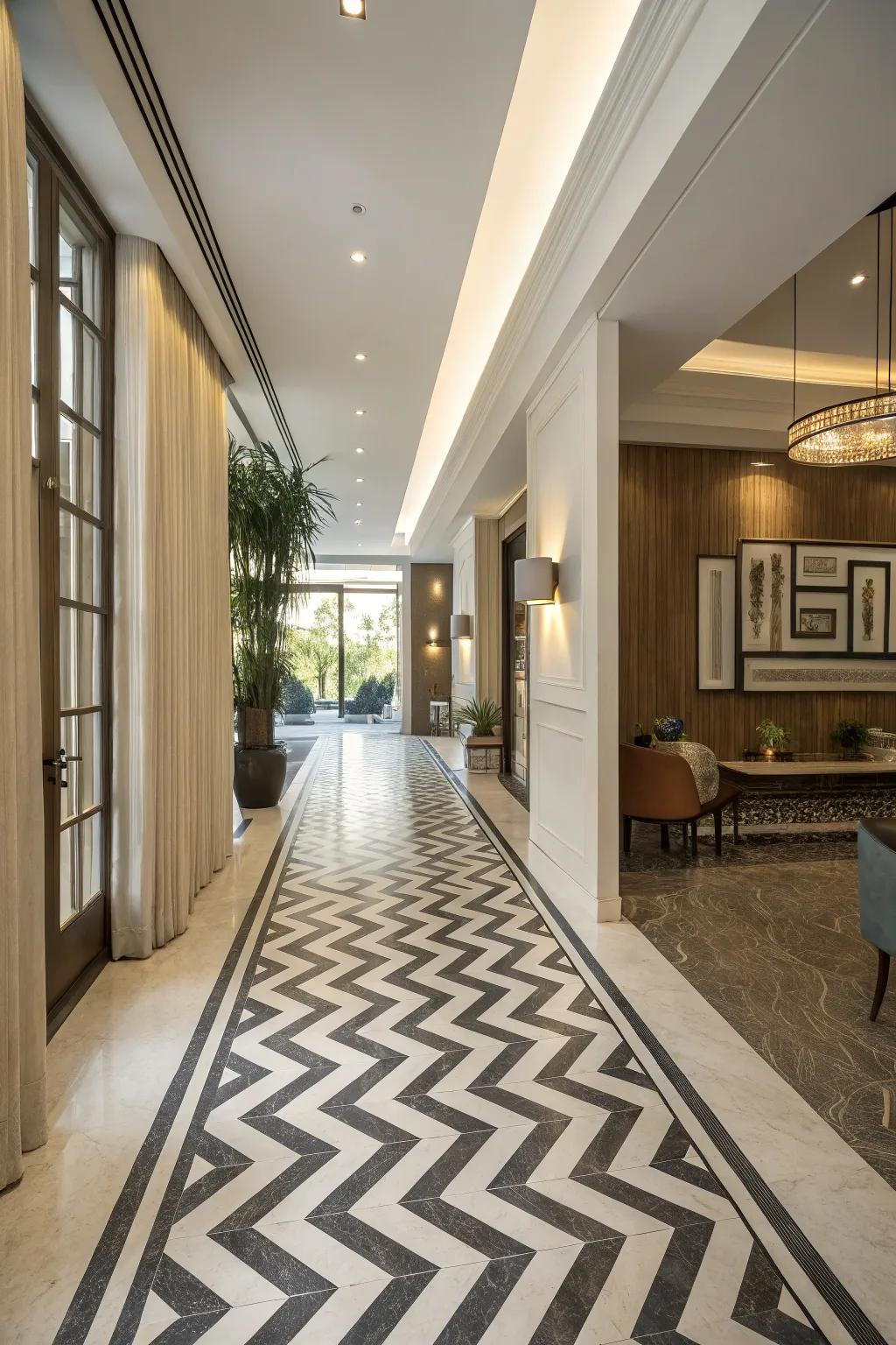 Chevron patterns direct the gaze and inject beauty to floor bridges.