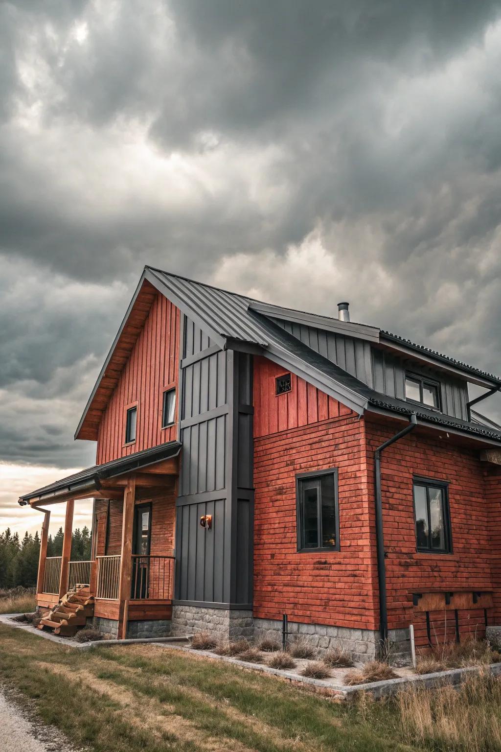 A wood-clad house that embraces modern design with industrial colors.