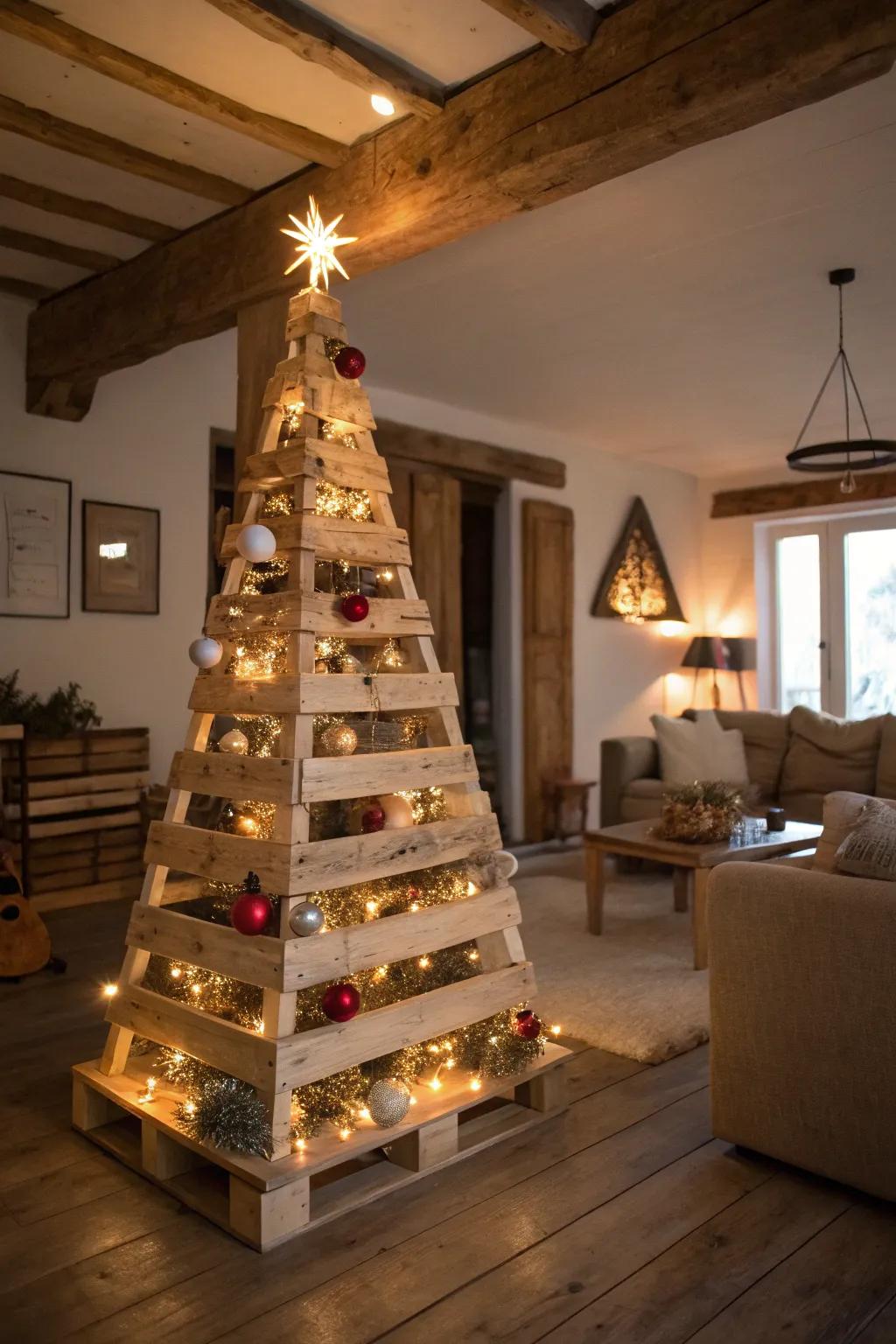 An eco-friendly tree made from reclaimed resources.