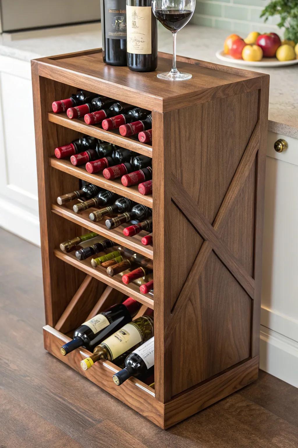 Elevate your wine storage with this handcrafted compact wine rack, where functionality meets style in every detail.