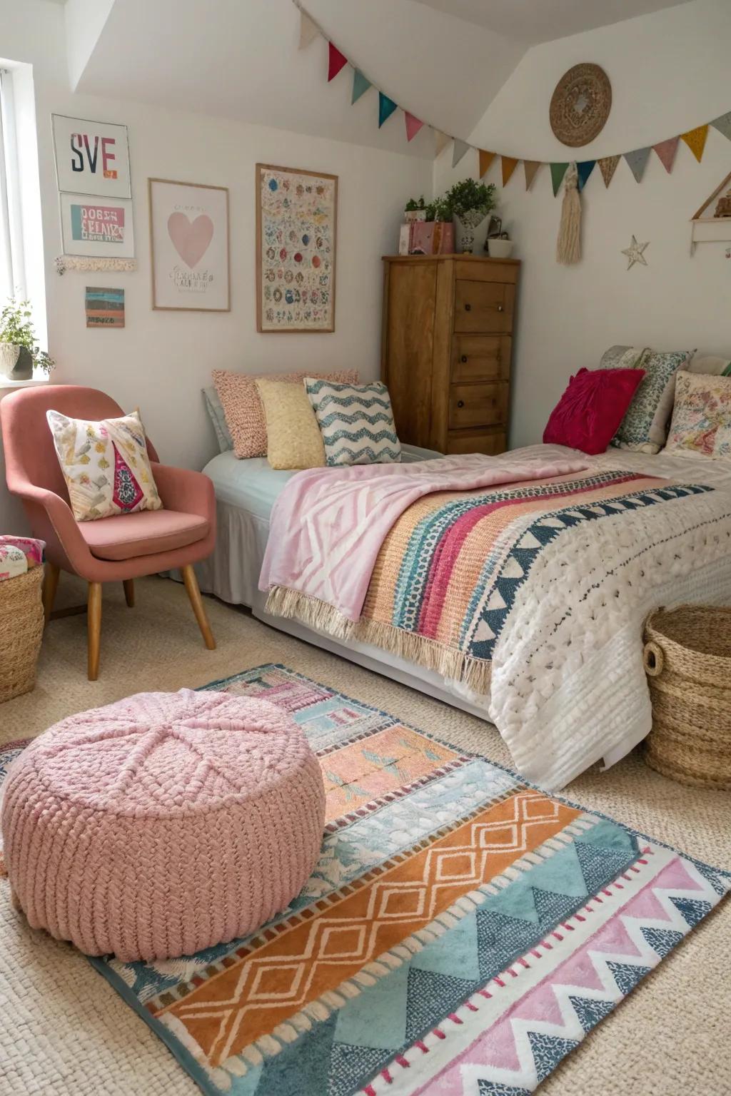 Layered textures bring warmth and a tactile experience to the room.