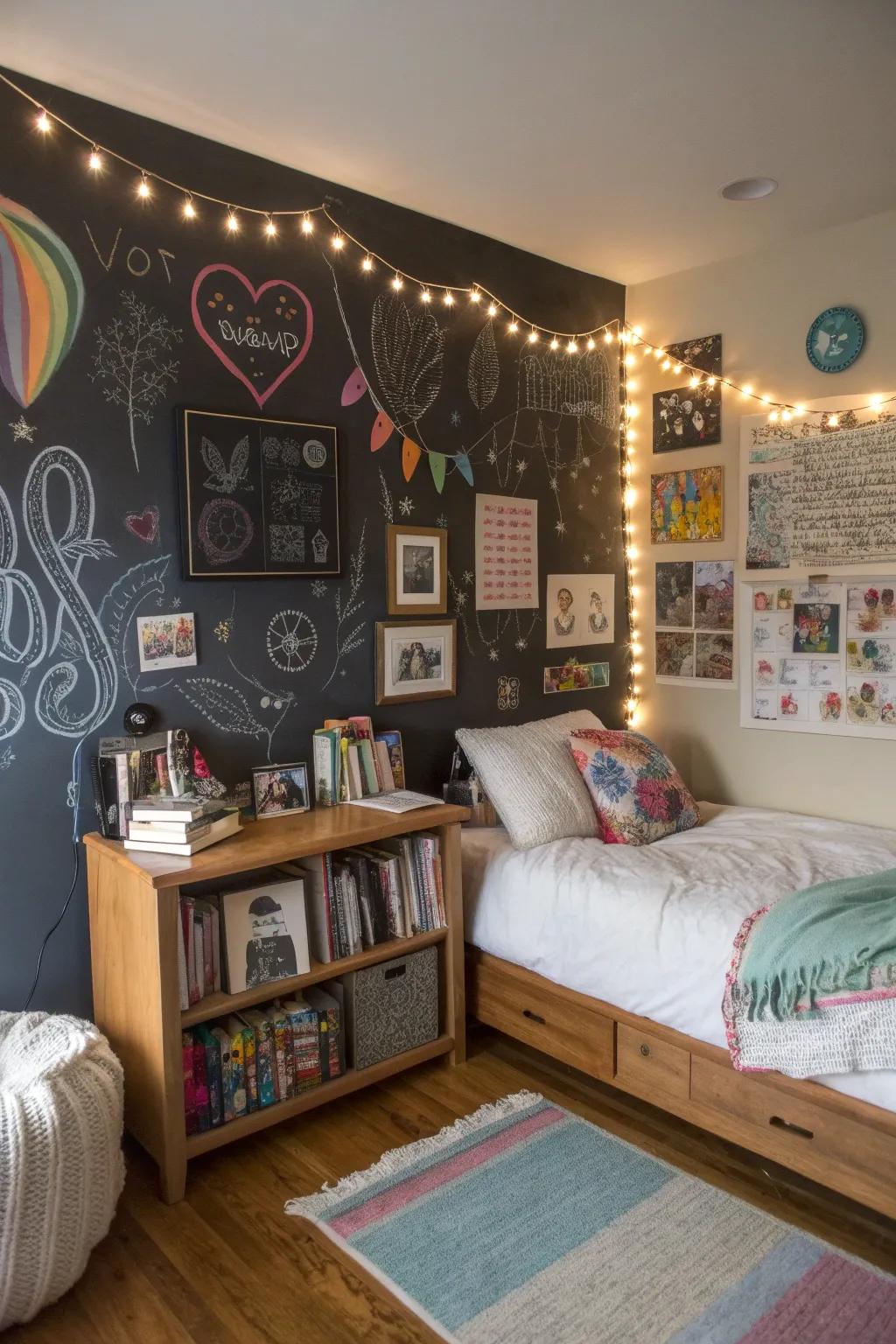 A versatile chalkboard wall for creativity and expression.