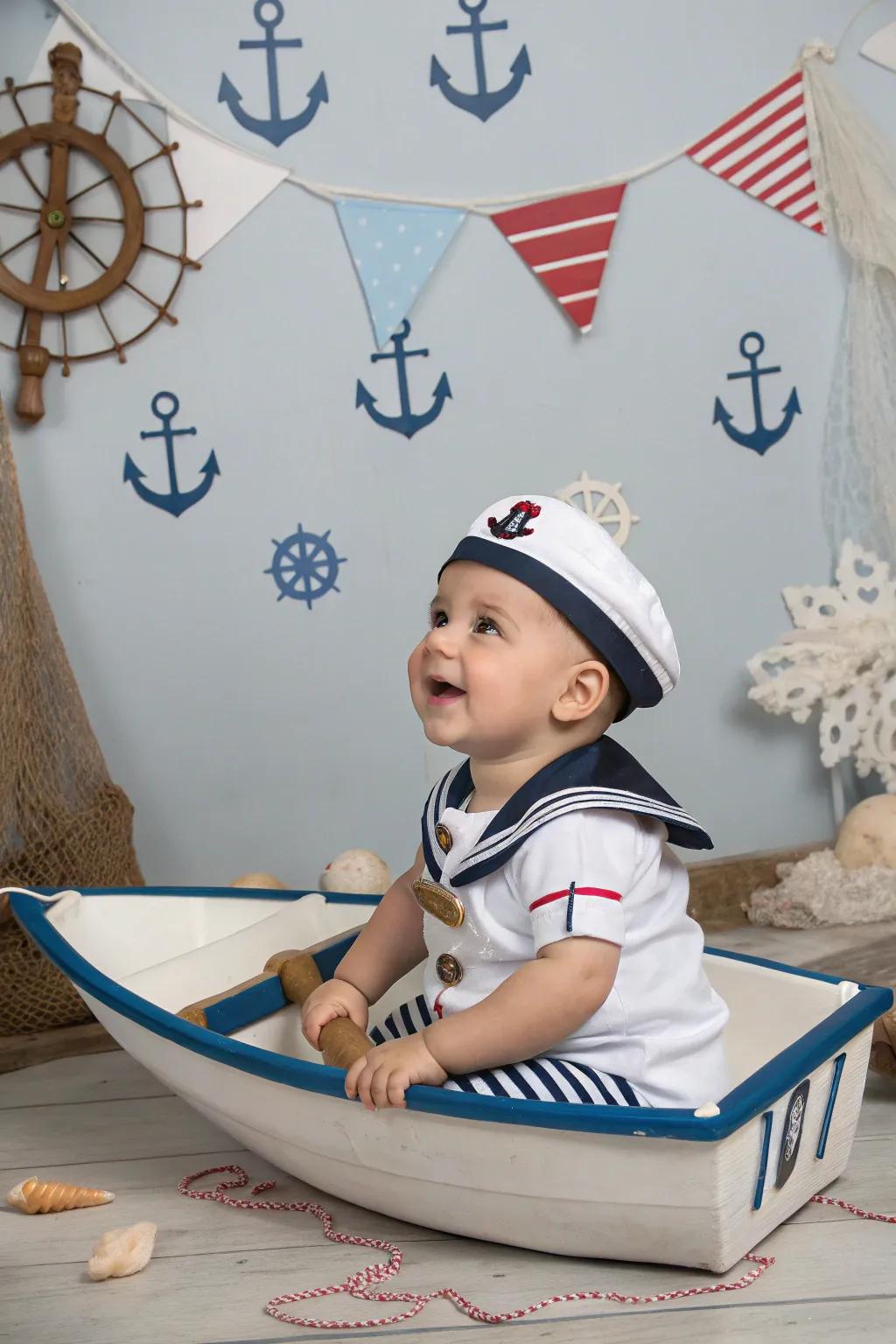 A nautical sailor costume, perfect for Halloween adventures on the high seas of imagination.
