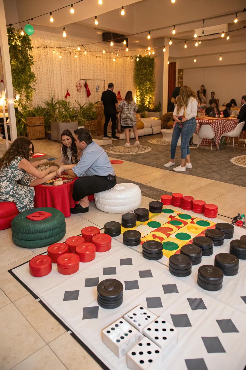 Giant board games offer interactive fun for your guests.