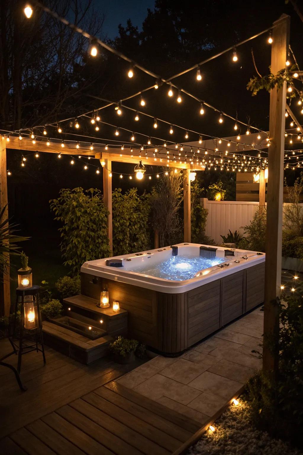 Ambient lighting turns your swim spa into a nighttime paradise.