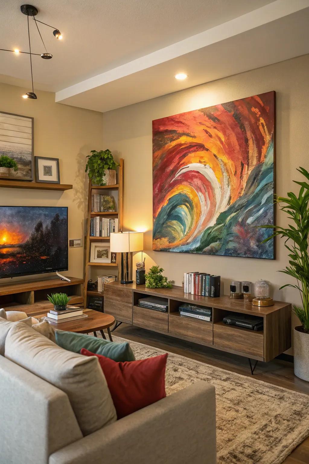 In this living room, 3D aspects provide compelling depth.