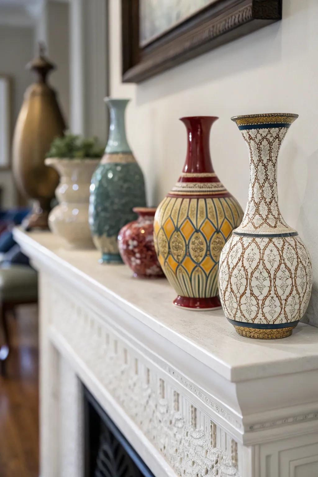 Add elegance using a collection of ornamental pots.