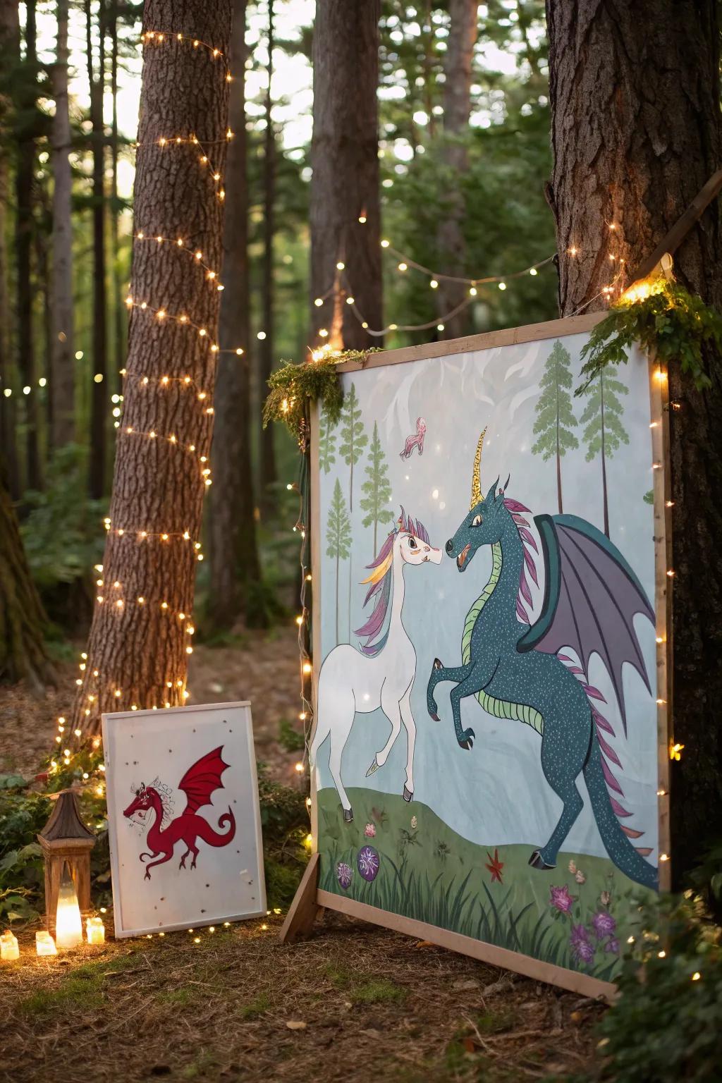 An enchanting fable timberland teeming with magical creatures.