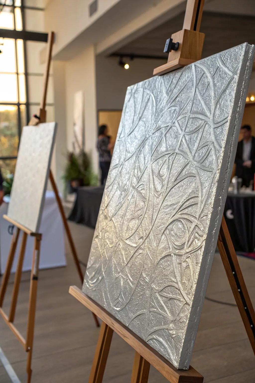 Explore unexpected textures with crinkled foil impressions.