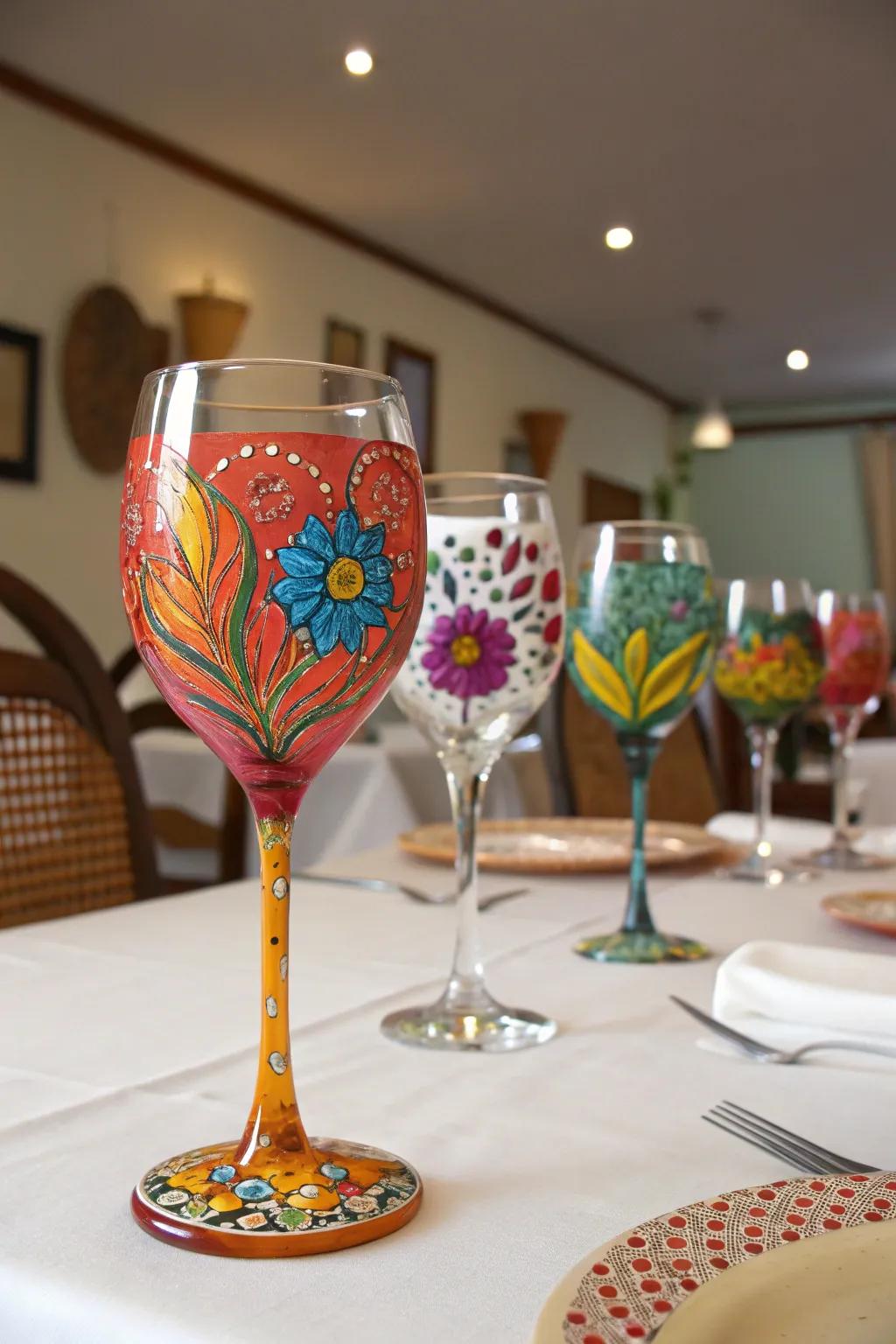 Painted wine glasses blend art with functionality