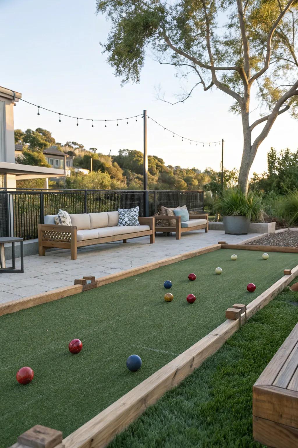 An engaging game area on vibrant artificial grass.