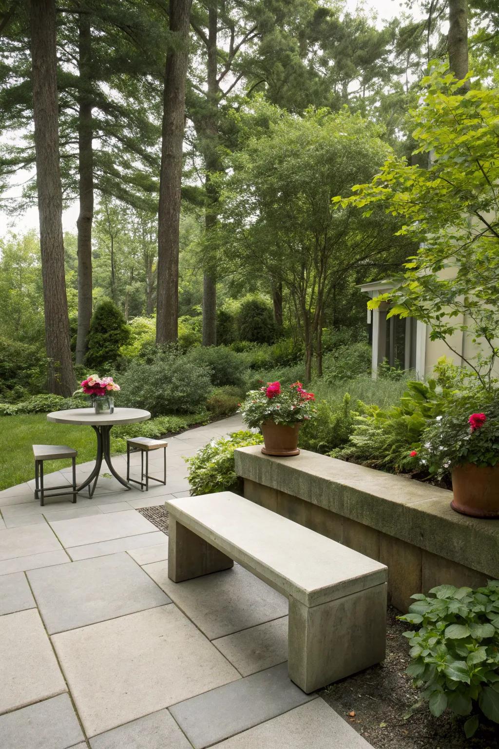 Concrete seating provides sturdy and stylish seating options.