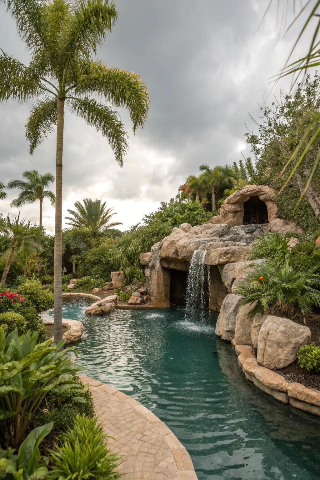 A mysterious grotto tucked away in a meandering pool.