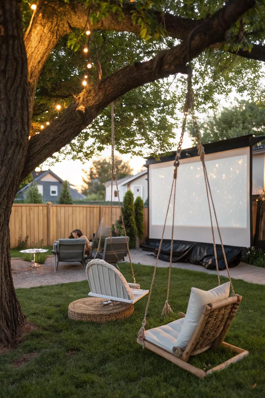 Swinging chairs deliver a playful and pleasant seating option.
