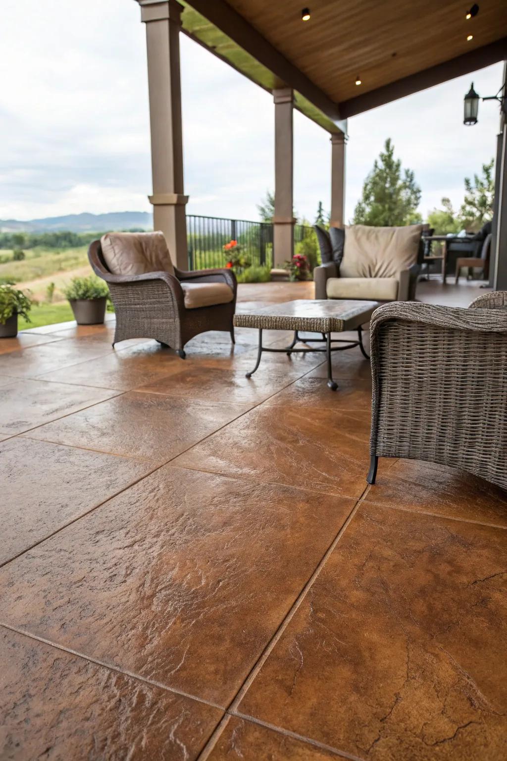 Stained concrete provides adaptable and customizable patio surfacing.