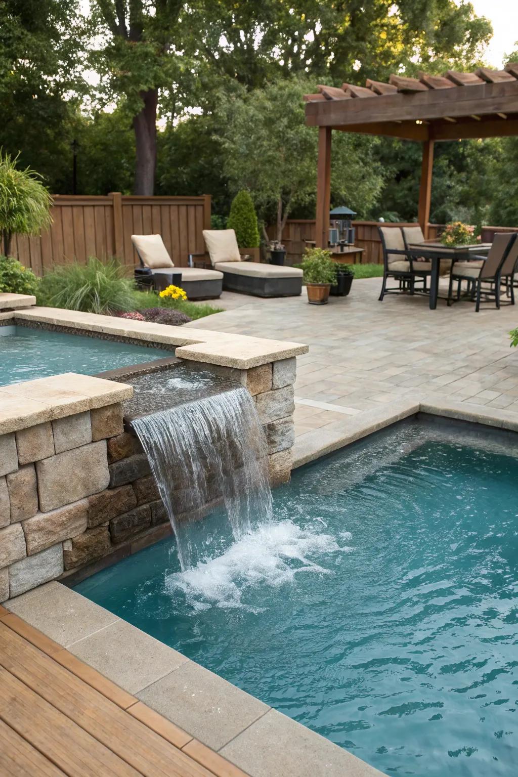 An integrated seating section invites relaxation by your cascade.