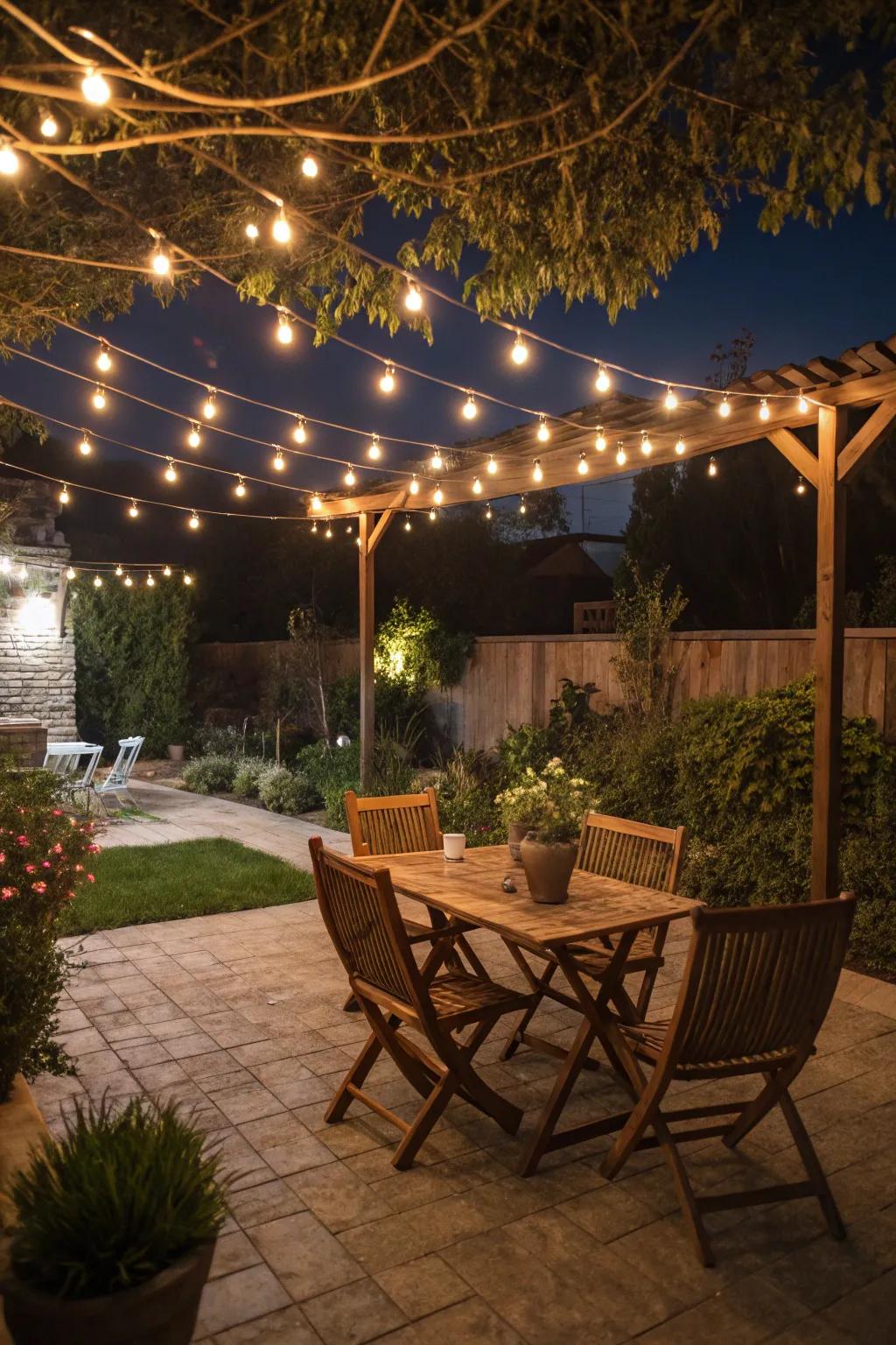 Illumination transmutes patios into enchanting nighttime expanses.