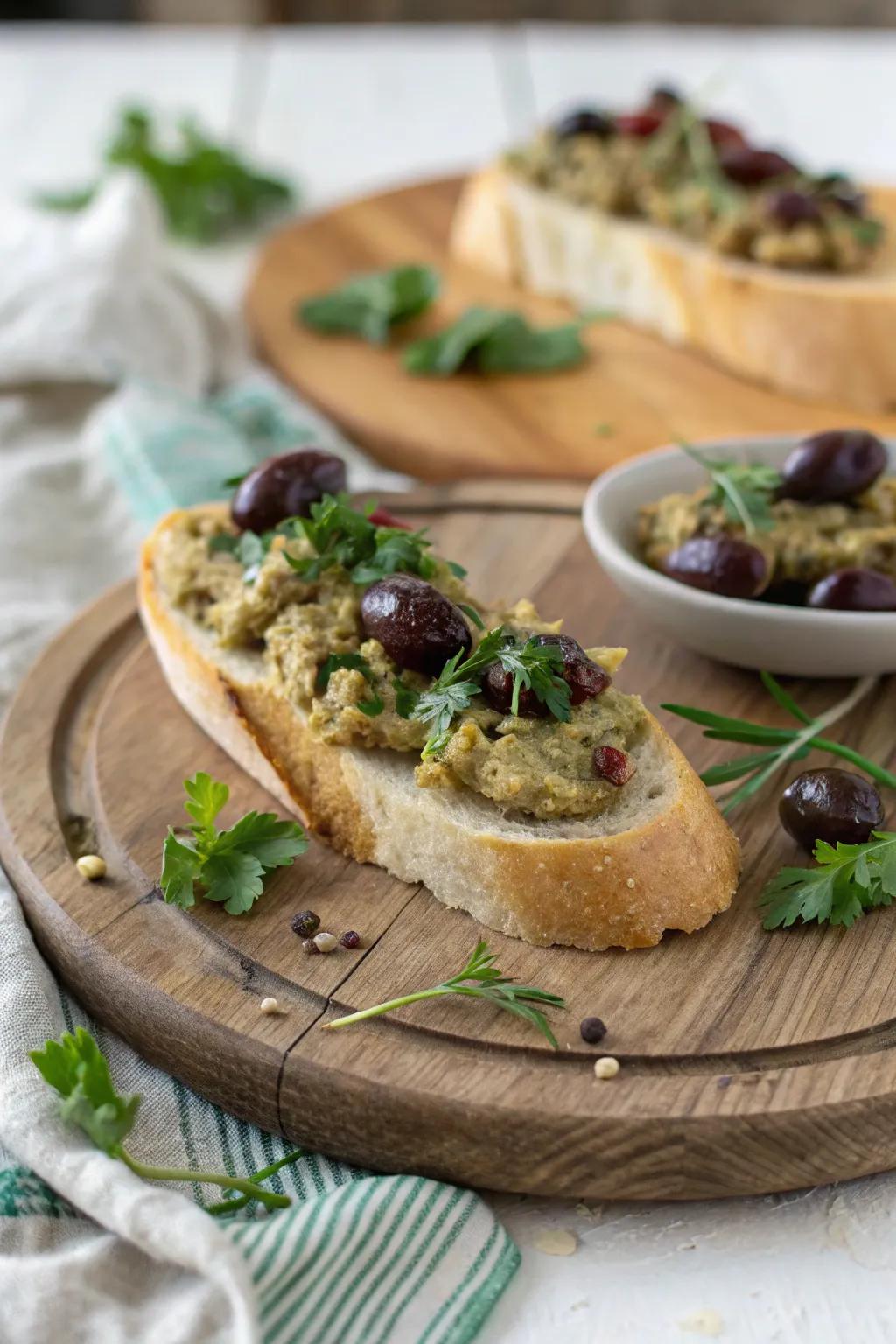 A Mediterranean-inspired baguette featuring spiny plant and berry paste.
