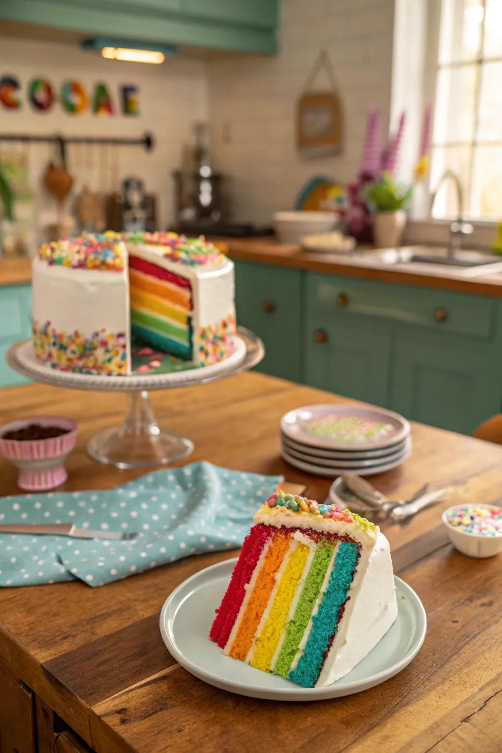 A cake featuring hidden spectrum layers designed as a playful surprise.
