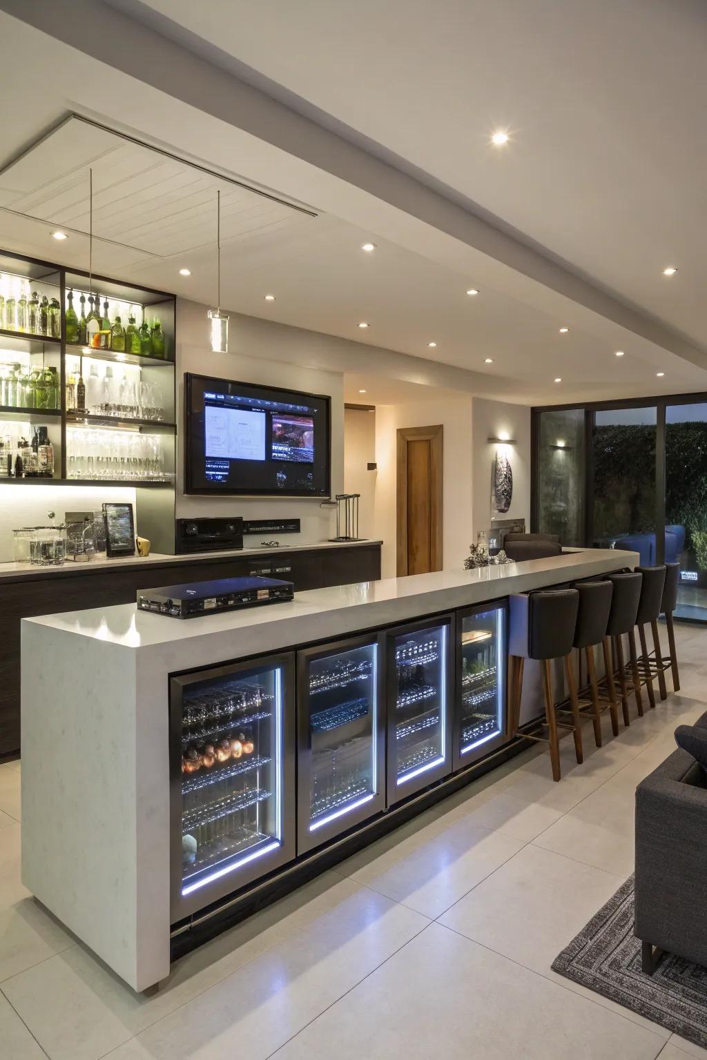 Integrating technology adds modern comfort and enhances your bar experience.