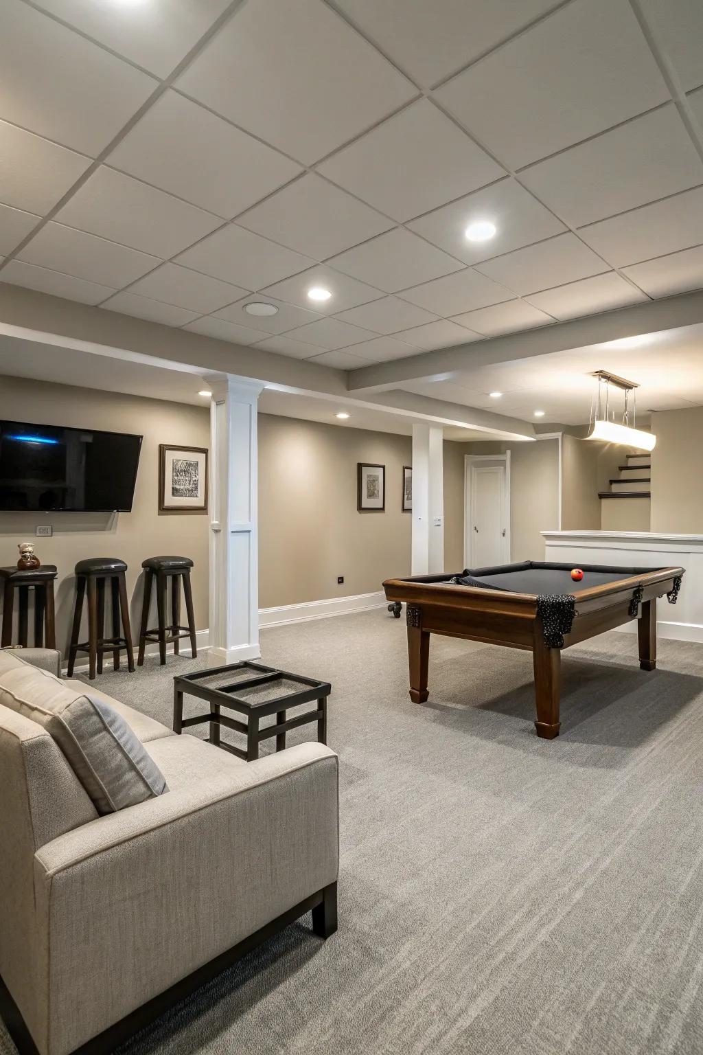 Chic minimalist decor offers a modern, uncluttered game room.