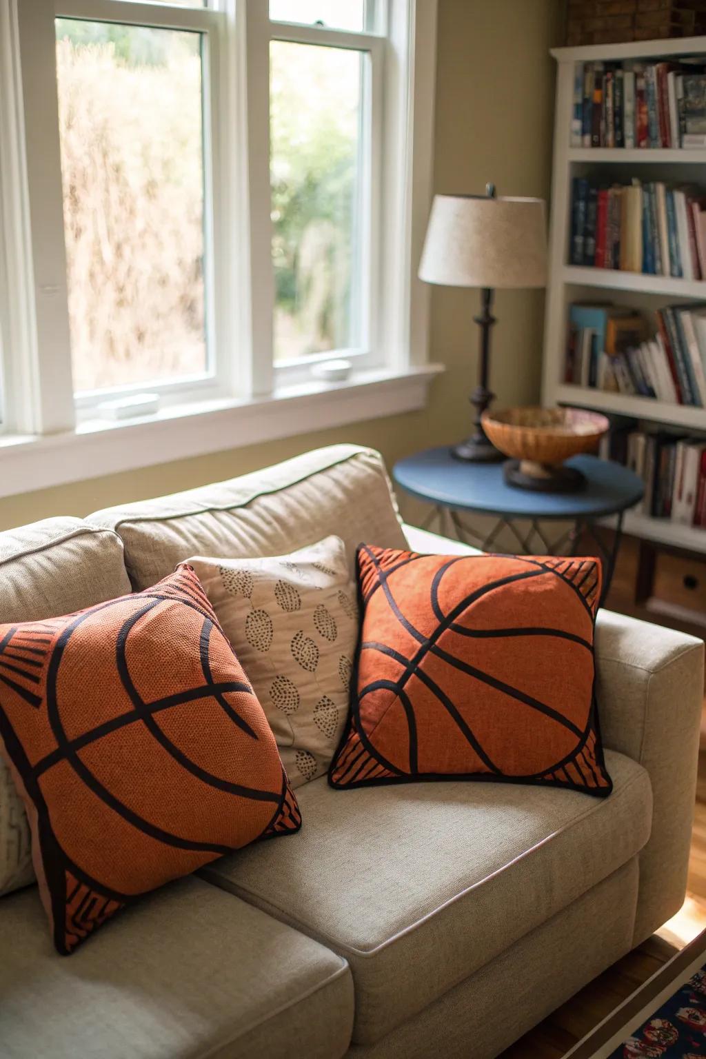 Basketball-themed cushions enhance both comfort and style.
