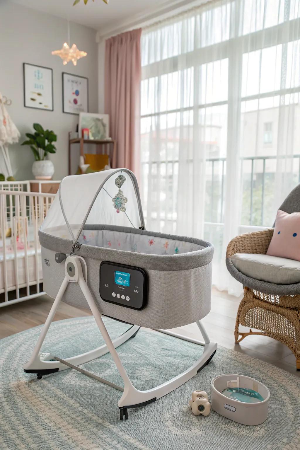 Embracing the future with a technologically advanced bassinet.