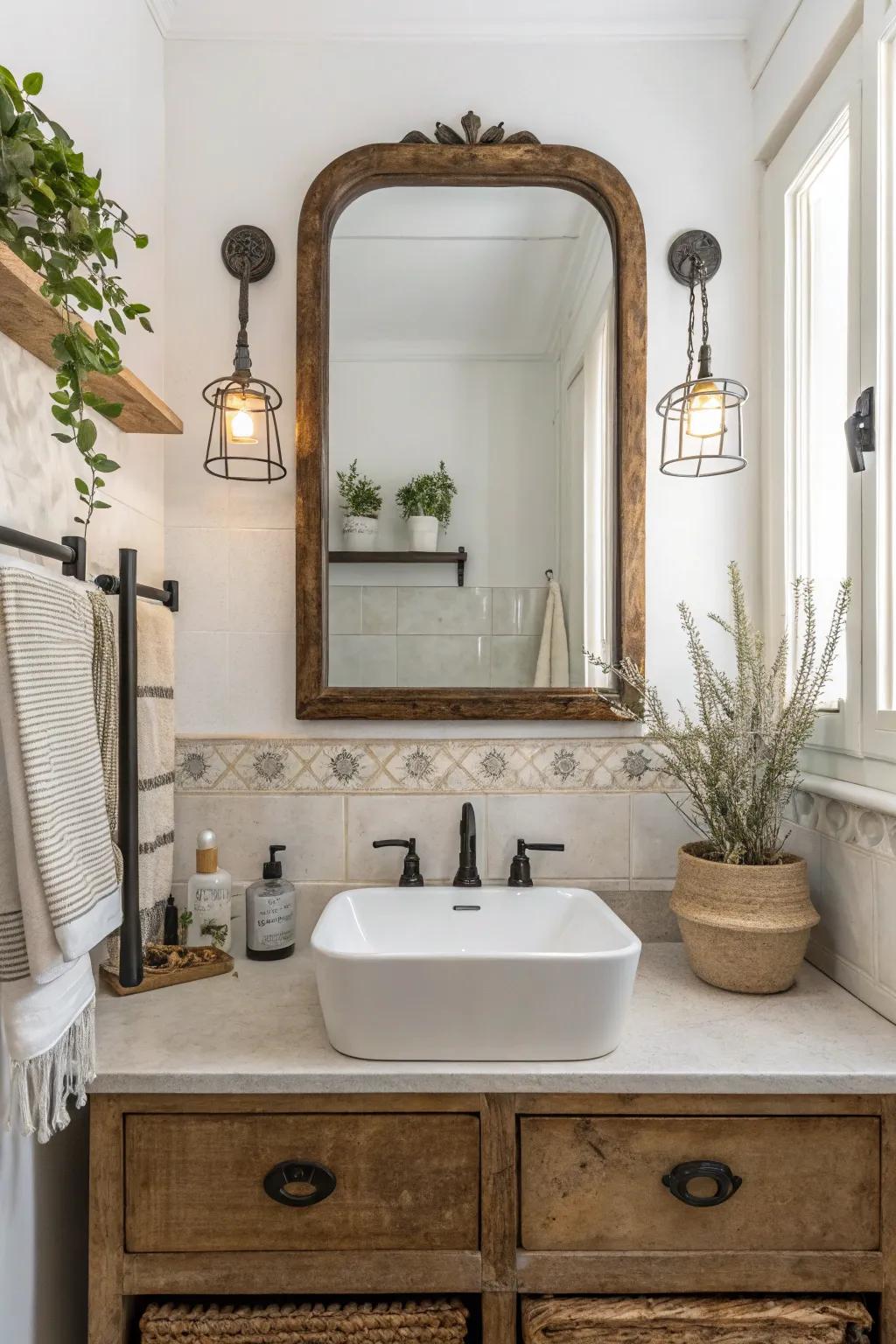 Mixing styles can result in a balanced bathroom design.
