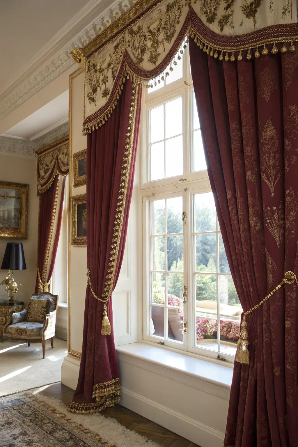 Tiebacks add elegance and functionality to bay window curtains.
