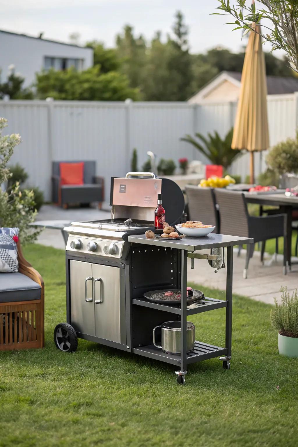 Enjoy moving things around with a moveable BBQ island.