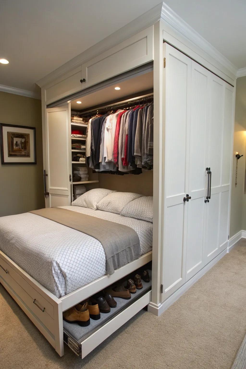 A concealed bed offers a surprising and space-conserving solution.