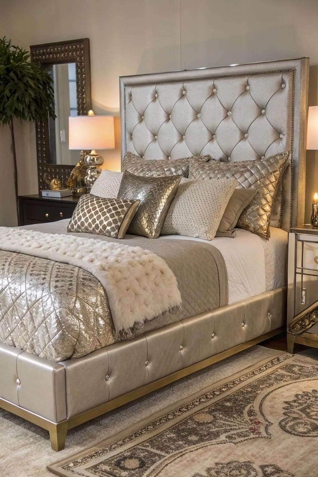 Metallic accents contribute a glamorous flair to your bedding.