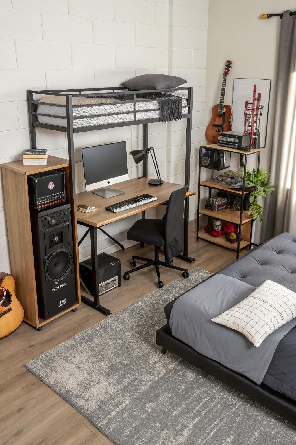 Adaptable furniture offers versatility in a music studio.