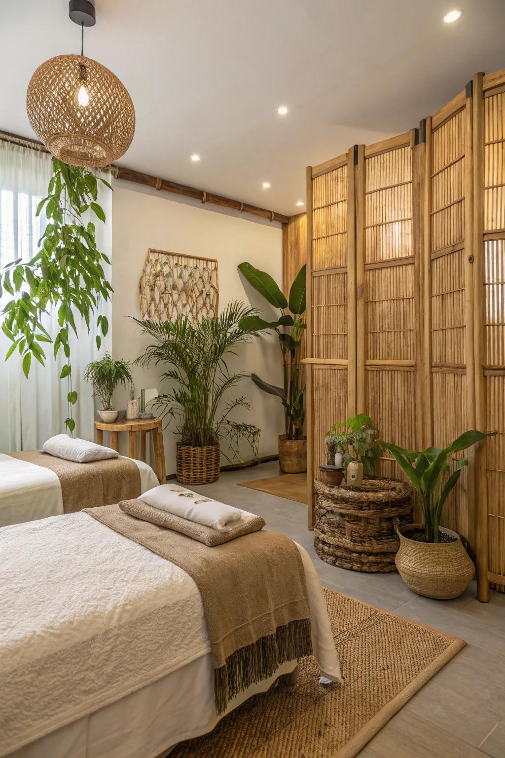 Bamboo panels offer an eco-conscious and natural touch.